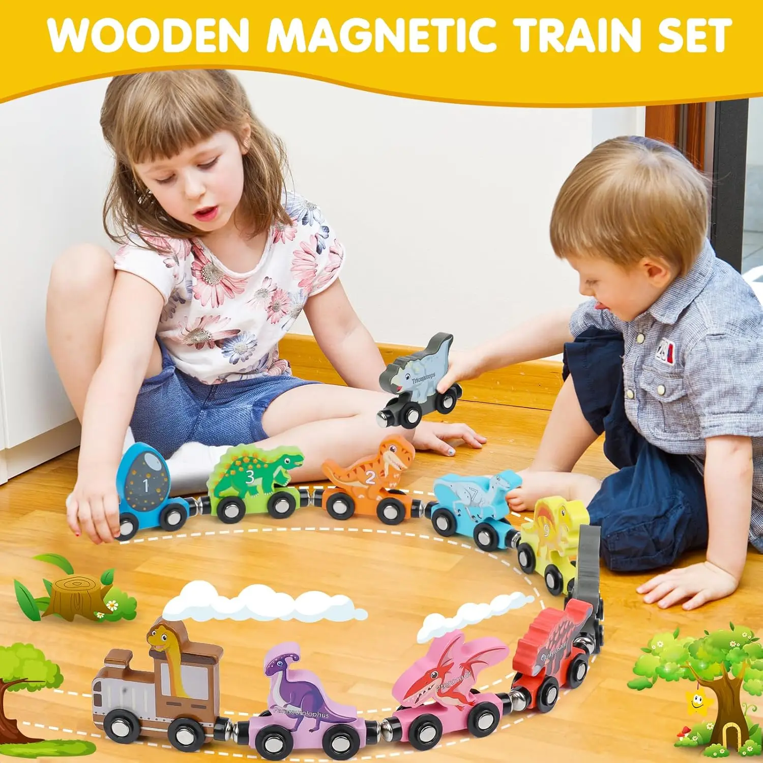 Montessori แม่เหล็กรถไฟไม้ของเล่น Early การศึกษาความรู้ความเข้าใจสัตว์ของเล่น Sorting การเรียนรู้การสอนรถการ์ตูนชุดสําหรับเด็ก