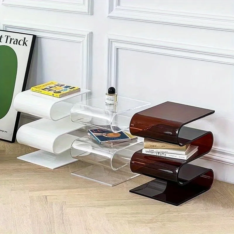 Nordic Transparent Book Shelf Acrylic Personality Side Table Living Room Furniture Home Decor Small Bookshelf Magazine Rack