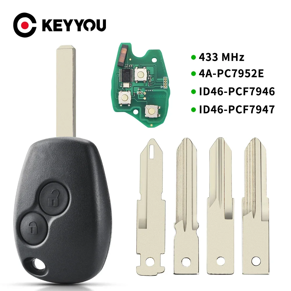 Klawisze klucz zdalny 2 przyciski do Renault Duster Modus Clio 3 Twingo DACIA Logan Sandero Kangoo 433MHz PCF7946/PCF7947/pcf7952E