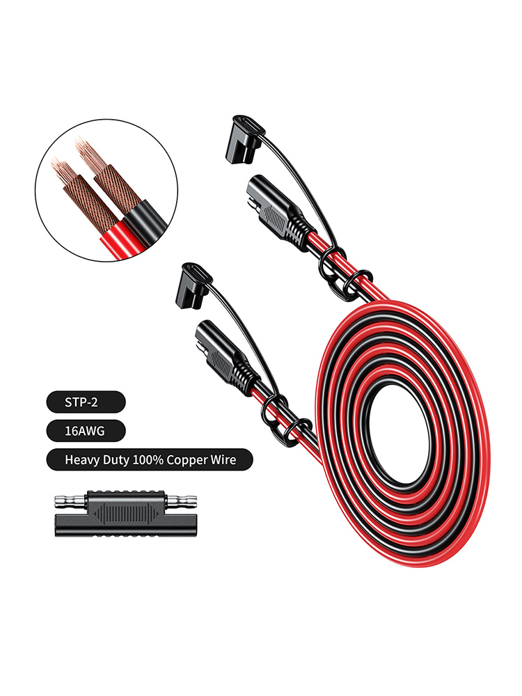 SAE Para SAE, Cabo de carregamento da bateria, 12V-36V Solar Plug Cord, Cabo de extensão do carro 16AWG, Cabo impermeável