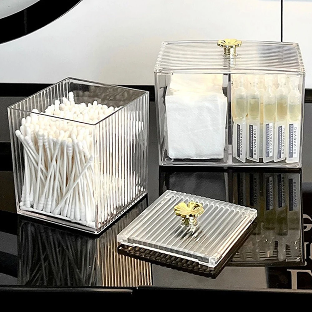 Caja de almacenamiento transparente para hisopo de algodón, contenedor de escritorio a prueba de polvo, eliminación de maquillaje, lápiz labial de algodón, cajas de cosméticos acrílicas, 1 Uds.