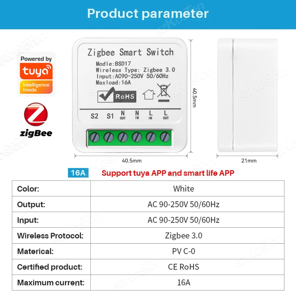 ZigBee3.0 interruptor inteligente 16A Tuya automatización del hogar inteligente Mini módulo de relé de interruptor DIY funciona con la voz con la aplicación Alexa Google Smart Life