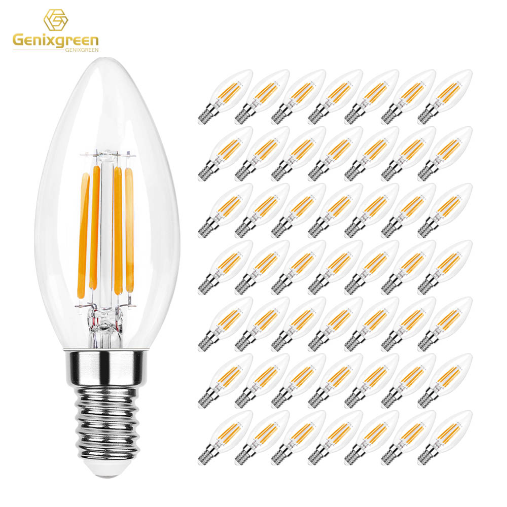 C35 4 W E12 E14 Kandelaber-LED-Glühbirnen, 40 Watt, äquivalent, dimmbar, 2700 K warmweiß, Kronleuchter, Deckenventilator, Kerzenlichtbirne