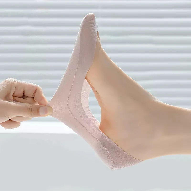 5 pares de calcetines invisibles antideslizantes, zapatillas sin costuras de seda helada, calcetines náuticos de verano finos, sólidos, informales, transpirables, calcetines de corte bajo para mujer