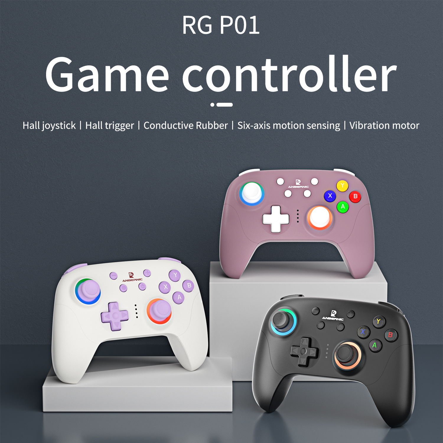 Anbernic rg p01 com fio sem fio bluetooth controlador de jogos rgb efeito hall joystick xbox jogo gamepad para pc android ios vapor