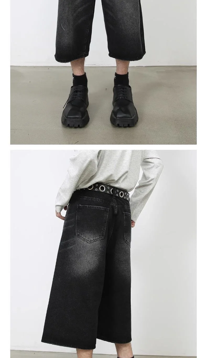Retro Y2k Baggy ผู้หญิงผู้ชายสีดํากางเกงยีนส์ต่ําเอวสบายๆกางเกงกว้าง Frayed Denim กางเกงขาสั้นเสื้อผ้าขนาดใหญ่
