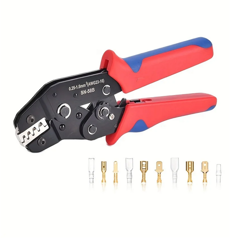 Ratcheting Crimping Tool Set For Dupont JST MOLEX Open Barrel,Non-Insulated,Terminals Butt,Solar Coax Connectors SN-58B