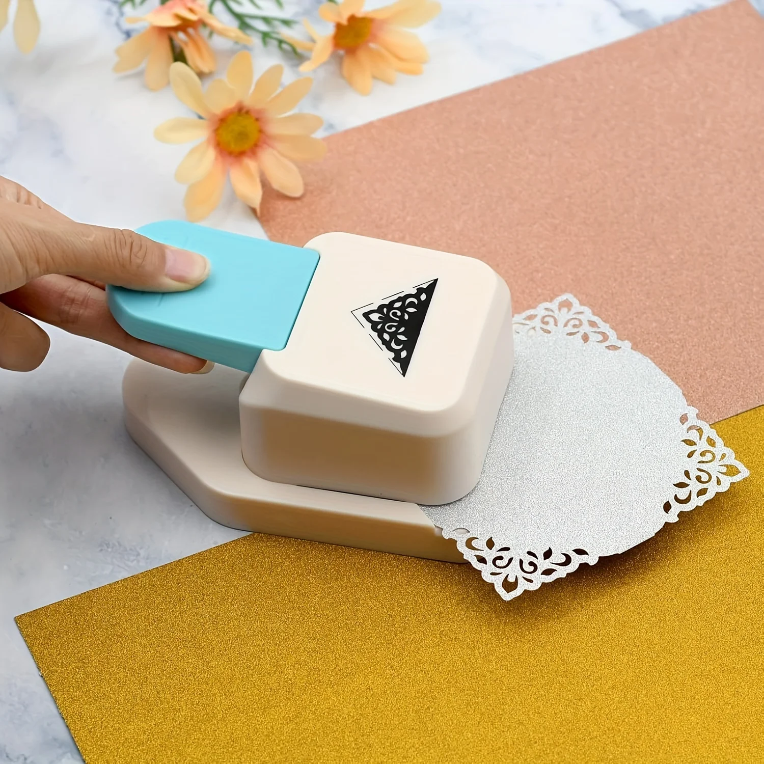 Punzone angolare artigianale e punzone angolare con motivo floreale triangolare, forniture per scrapbooking, punzone a forma di fiore