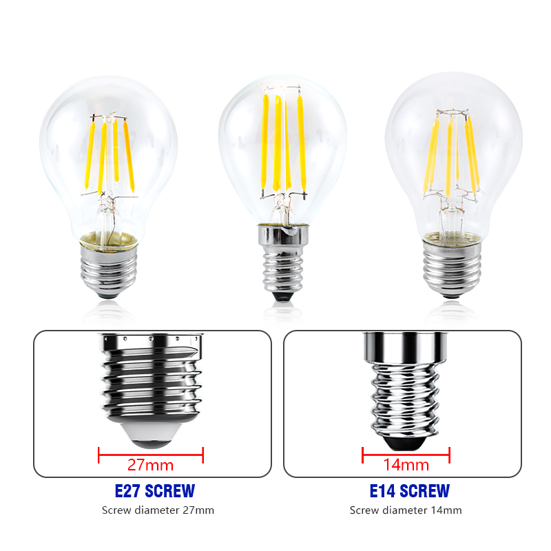 1-12pcs G45 Globe Light Bulbs A60 Glass LED Filament E27 E14 Screw Base AC 220V Retro Decorative 2W 4W 6W 8W Edison Bulb