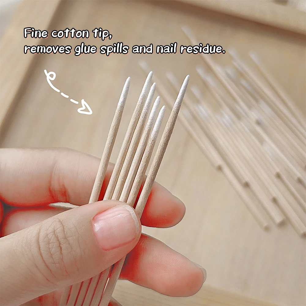 100/200/500PCS Remove Overflow Glue Nail Cotton Swab 10cm Nail Gel Polish Remove Wood Cotton Swab Detail Correcter Manicure Tool