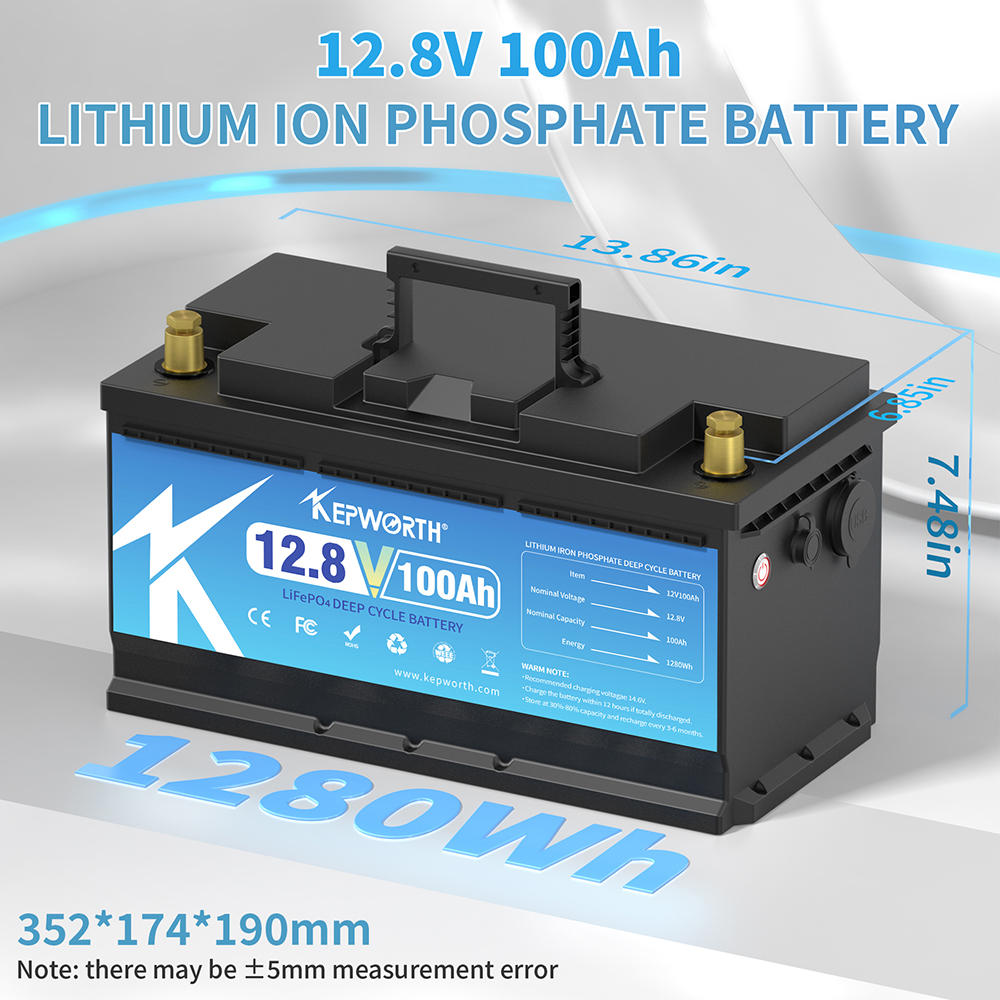 KEPWORTH 12V 100Ah LiFePO4-batterijen klasse A-cellen oplaadbaar voor buiten / thuisopslag Lithium-ijzerfosfaatbatterijen
