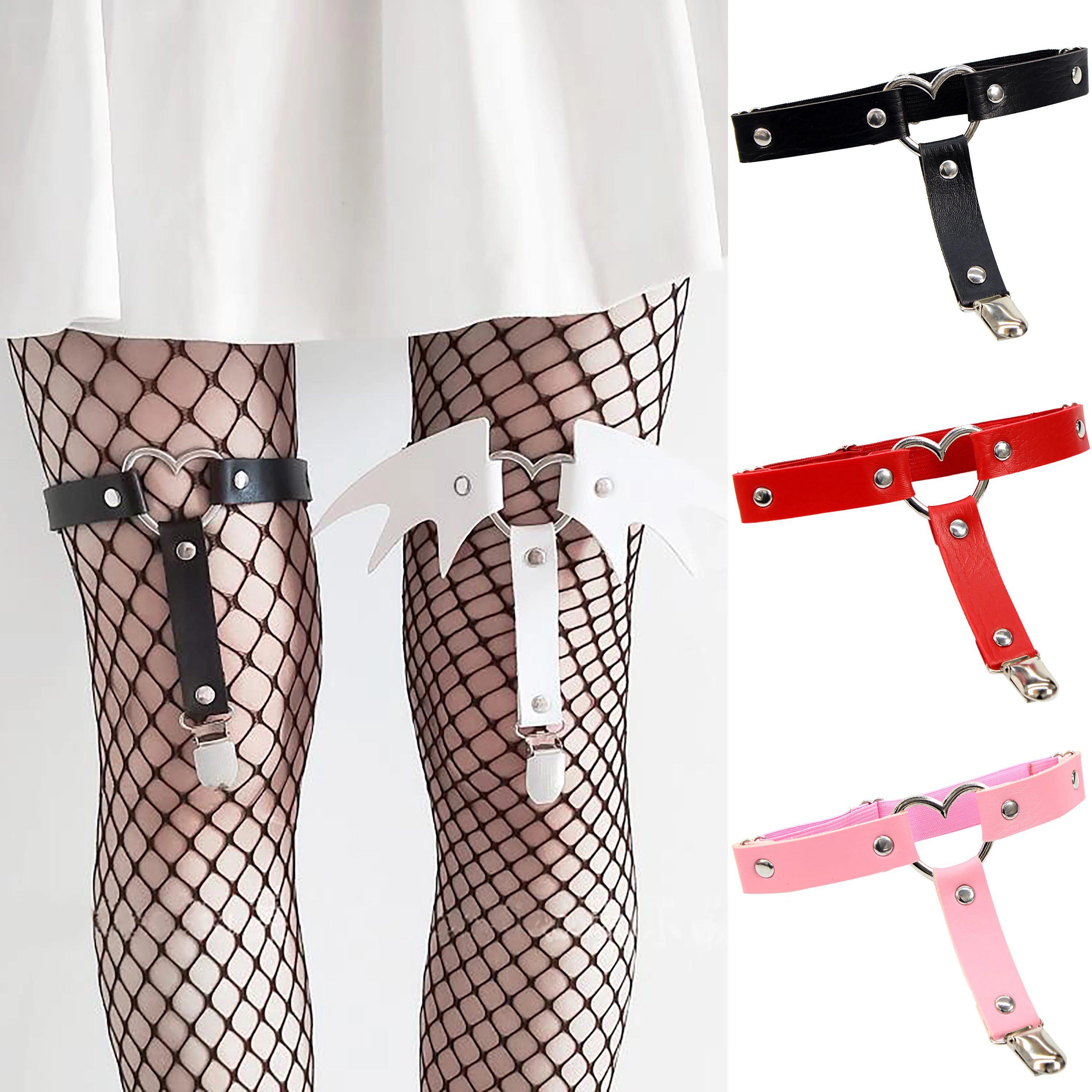 1PC T tipo Cuore PU Reggicalze in pelle Punk Goth Sexy Imbracatura elastica per le gambe Regolabile Lady Girls Giarrettiere Bar Accessori per feste