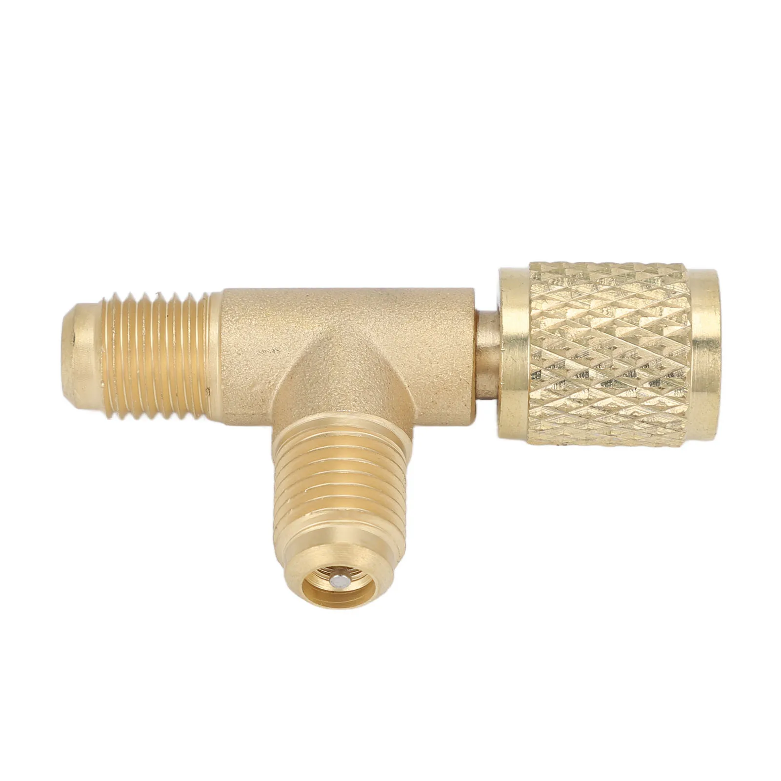 Schnellkupplungs-T-Adapter mit Ventilkern, Messing, 1/4 Zoll SAE, stabile Struktur für R22 R12 R134