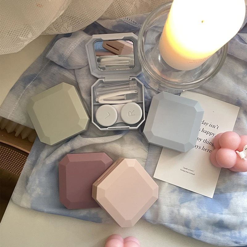 1PC 캔디 컬러 콘택트 렌즈 상자 여행 키트 홀더에 대 한 트위터 흡입 스틱 세트와 솔리드 컬러 휴대용 콘택트 렌즈 케이스