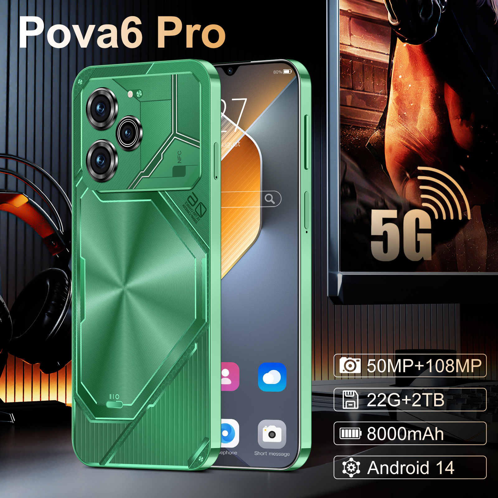 Novo smartphone Pova 6 Pro desbloquea tela de alta definição com um celular analógico duplo de 7,3 polegadas 22GB + 2TB 5G Android 14 8000mAh