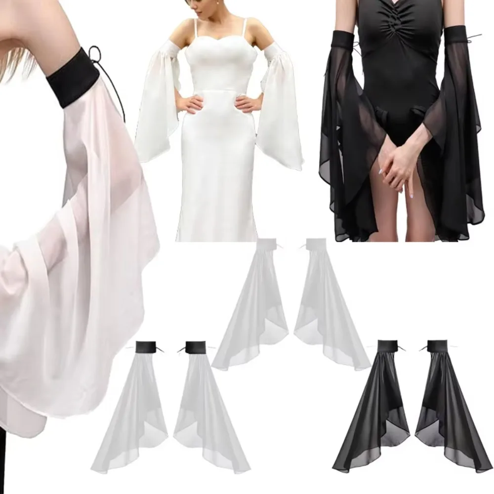 Simple ยาวแขนที่ถอดออกได้ครีมกันแดดยาว Tulle แขนอุ่น Gothic ถุงมือแต่งงานงานแต่งงาน
