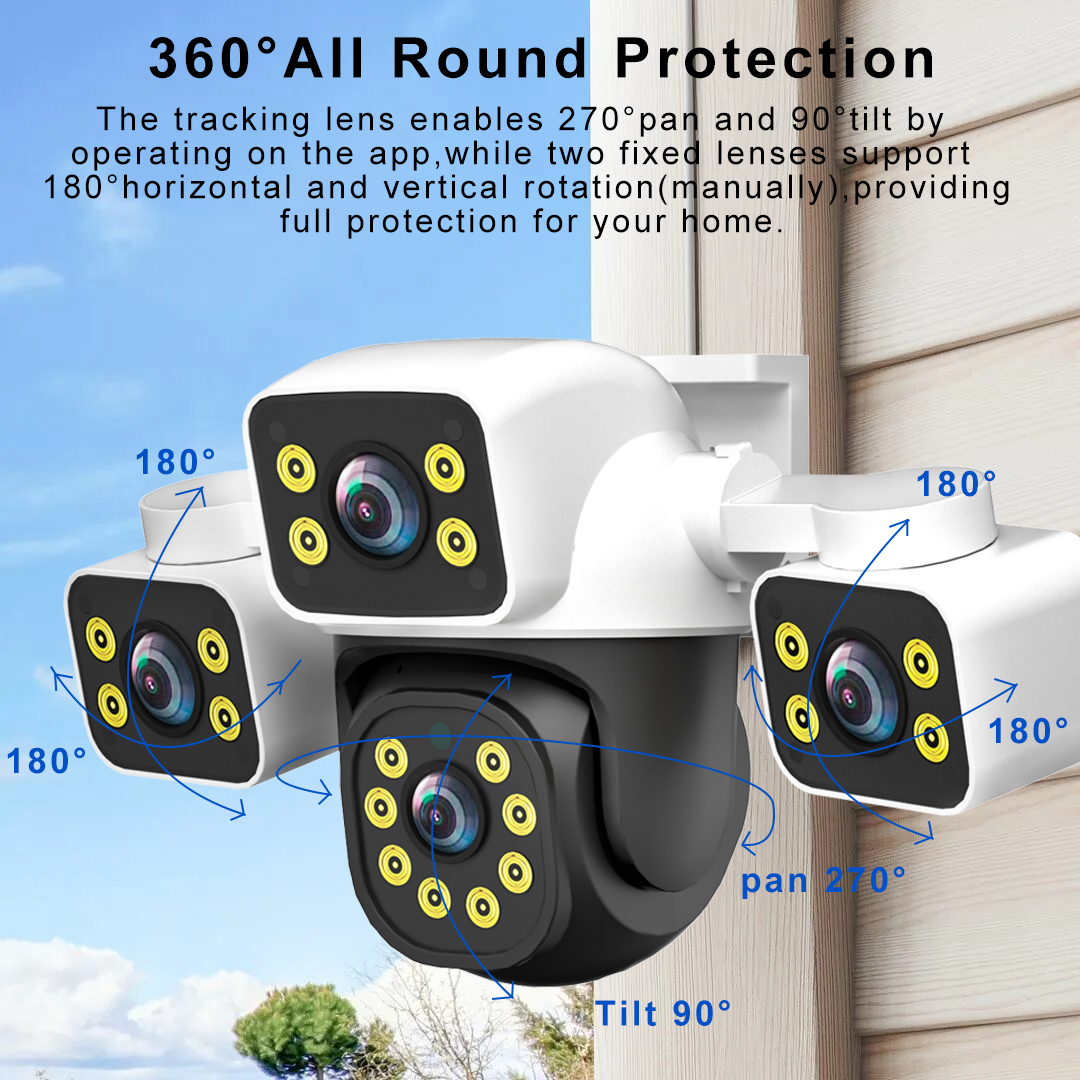 WiFi IP Camera 6K UHD Outdoor 12MP Three Screen Three Lens Human Type AI Detection Automatic Tracking Securit Monitoring IP CCTV
