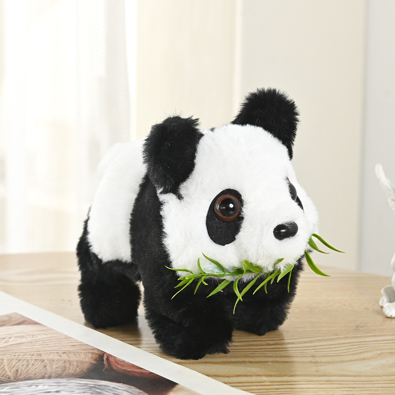 Cute Electric Plush Panda Doll Simulates Wagging Tail Walking Sound Effect Biting Bamboo Panda Electronic Pet Toy Gift