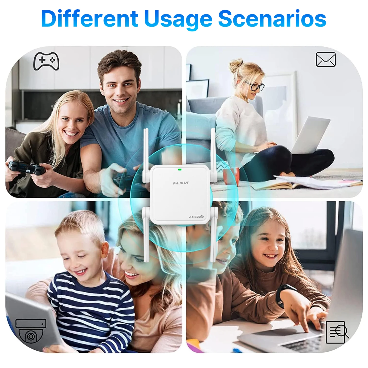Fenvi WiFi 6 Repeater AX1500Mbps Dual Band 2.4GHz/5GHz Wireless Range Extender Signal Booster EU/US Plug Home Office Amplifier