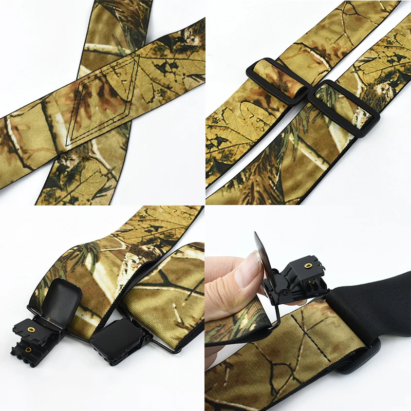 1Pc 5cm Camouflage Adults Men's Suspenders for Pants Wide Elastic Braces X-Type 4 Clips Adjust Strap Harness Mens Accessories