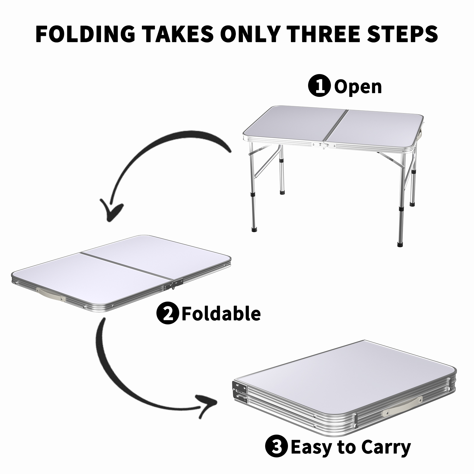 3FT/90cm Folding Table Lightweight Portable Camping Table, Non-Slip Rubber feet , Premium Quality Steel Aluminium Foldable Table