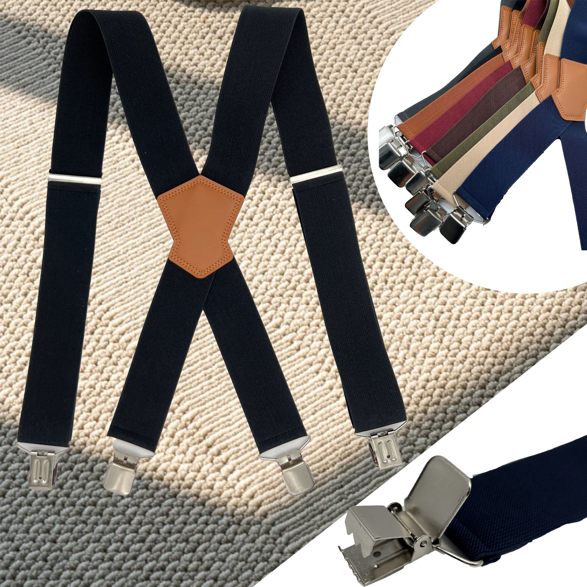 새로운 성인 멜빵 5CM 헤비 듀티 4 강력한 클립 와이드 스트랩 조절 가능한 탄성 한 사이즈 남성용 작업 바지 멜빵 선물 교정기