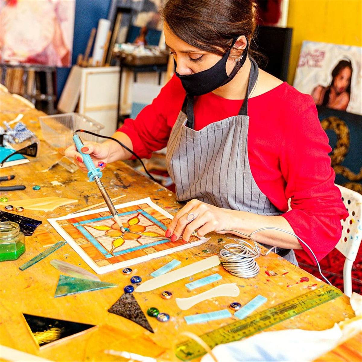 XFDE 2 Pcs Stained Glass Tools, Glass Supplies Stained Glass Foil Holder for Flat Stained Glass Work DIY Handicraft