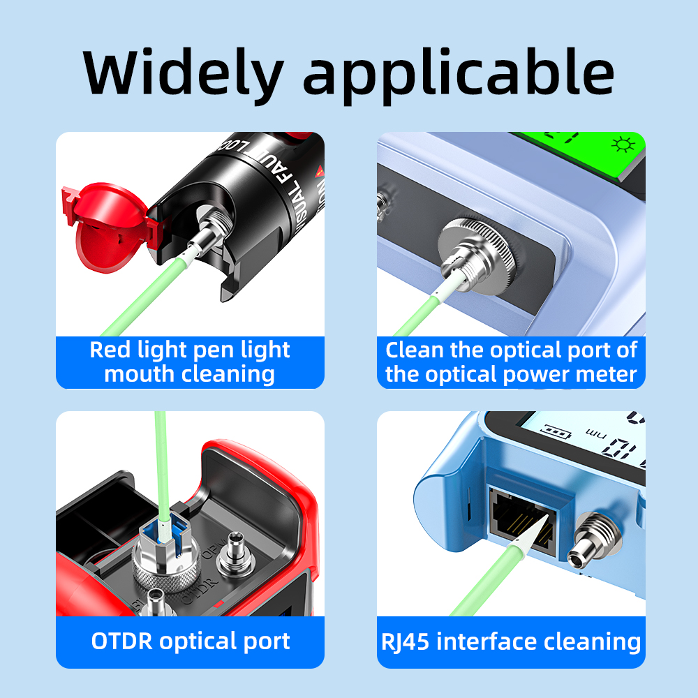 Varillas de limpieza de fibra óptica, hisopos de fibra óptica para conectores LC/SC/FC/ST de 1,25mm/2,5mm, herramienta FTTH de varilla de limpieza de fibra de 100 Uds.