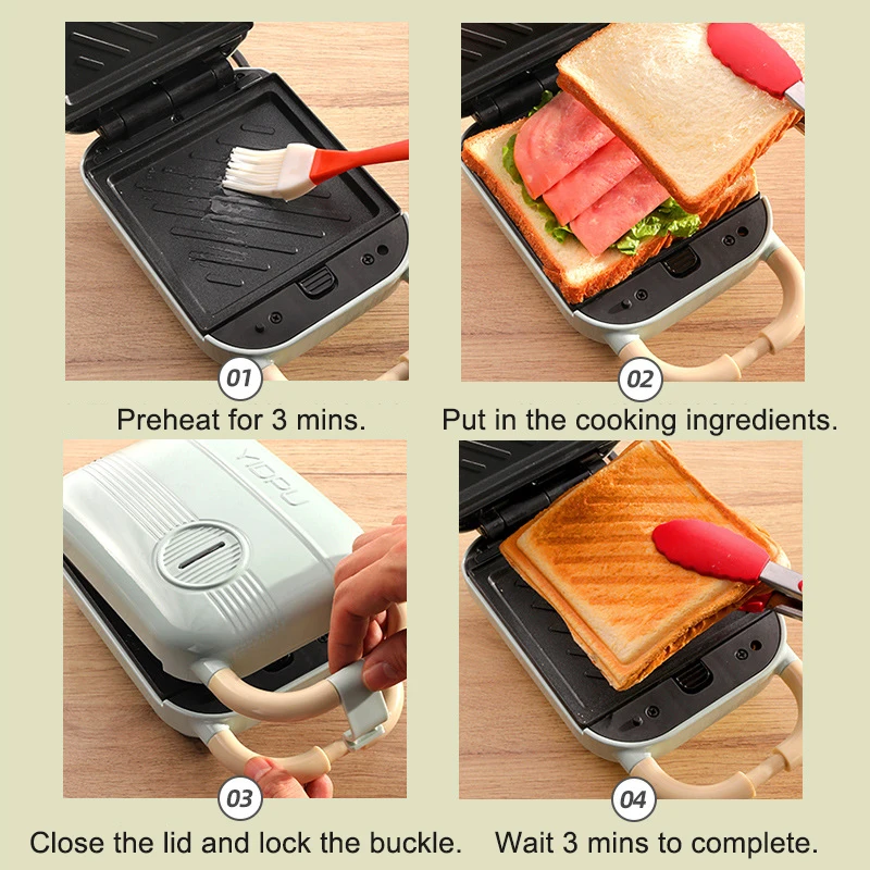 Mini แซนวิชเครื่องอาหารเช้า Maker Multi หม้อหุงข้าวเครื่องปิ้งขนมปังไฟฟ้าเตาอบร้อนแผ่นขนมปังแพนเค้กวาฟเฟิลโดนัท