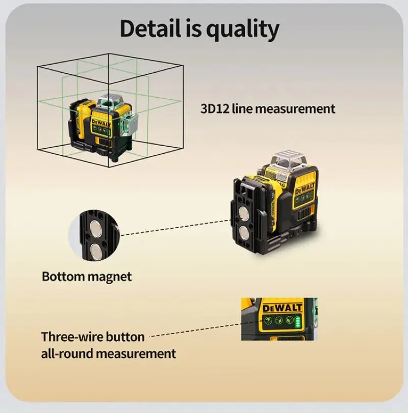 Dewalt Laser Level DW089LG Samopoziomujący 12 Linii 3 x 360 Stopni Zielona Wiązka Laserowa 12V MAX Akumulator Li-lon Lasery