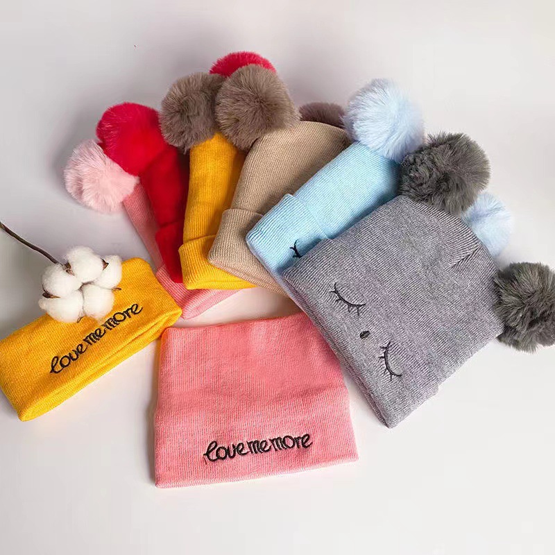 Otoño primavera bebé algodón tejido sombrero bufanda conjunto infantil niños niñas cuello bufanda invierno cálido niño dibujos animados trajes de bebé