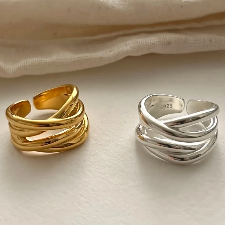 925 anillos de plata esterlina para mujer, moda geométrica hecha a mano, Interware Irregular, anillo de oro, regalo de Navidad para fiesta