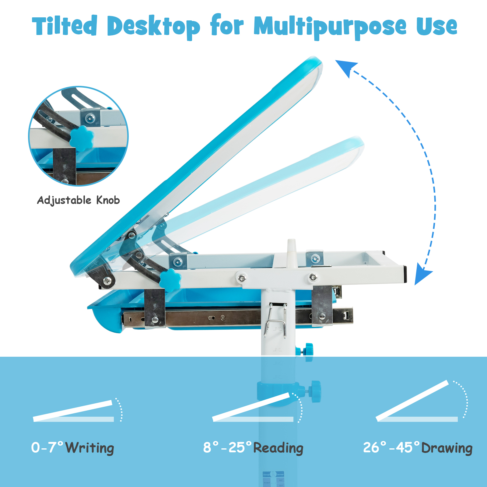 GOFLAME Kids Desk & Chair Set, Height Adjustable Study Table with Tilting Tabletop, Large Pull-out Drawer & Metal Hook