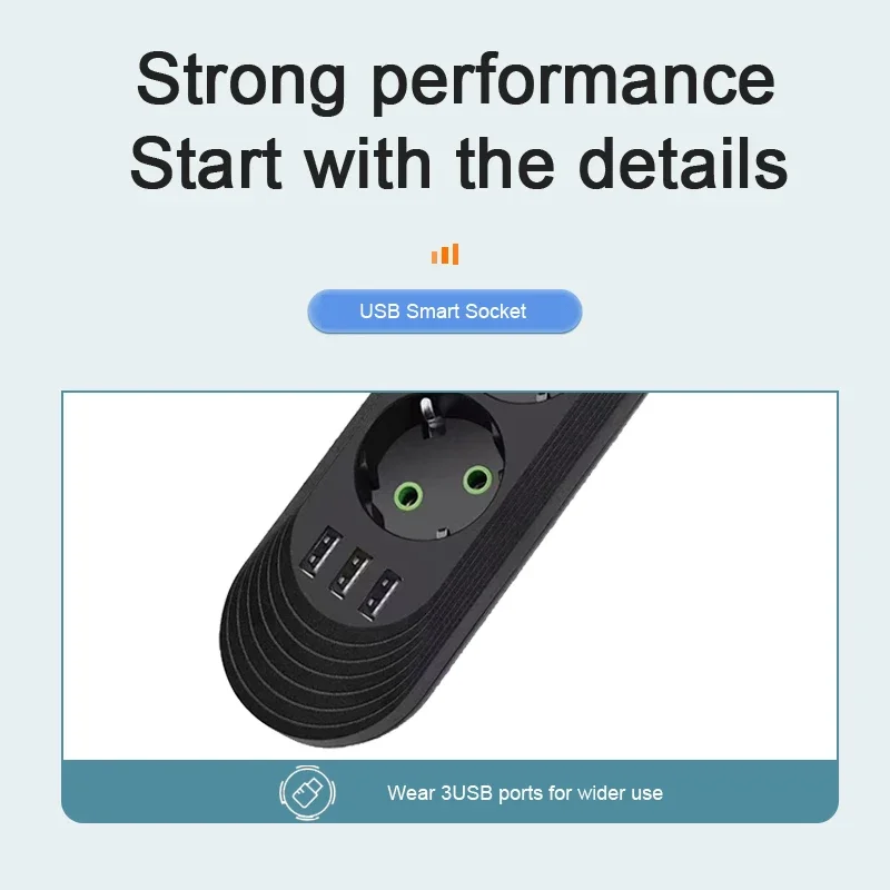 EUプラグ電源タップ,3つのUSBポート,延長コードソケット,ネットワークフィルター,AC出力,2500W,充電アダプター