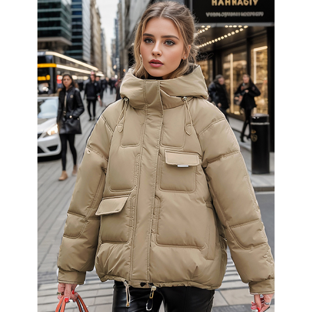 Mia Muse Casaco acolchoado feminino inverno simples manga comprida gola redonda casual quente grosso acolchoado roupas