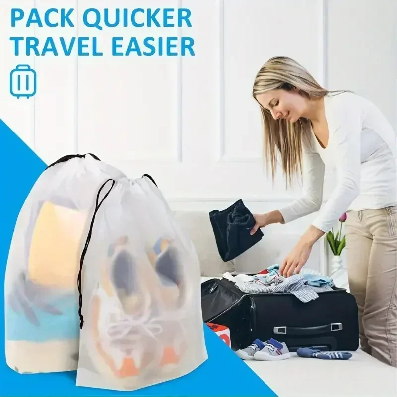 10 Stück tragbare Schuhaufbewahrung mit Kordelzug, umweltfreundliche Aufbewahrungstasche für Kleinigkeiten, Reise-Make-up-Tasche, wasserdichte transparente Kunststoff-Aufbewahrungstasche