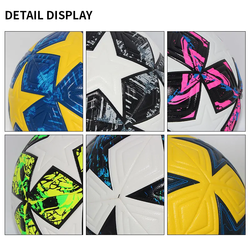 ขนาดมาตรฐาน 5 ขนาด 4 ลูกฟุตบอลมืออาชีพกลางแจ้งกีฬา Match Balls การฝึกอบรมฟุตบอลไม่มีรอยต่อวัสดุ PU คุณภาพสูง