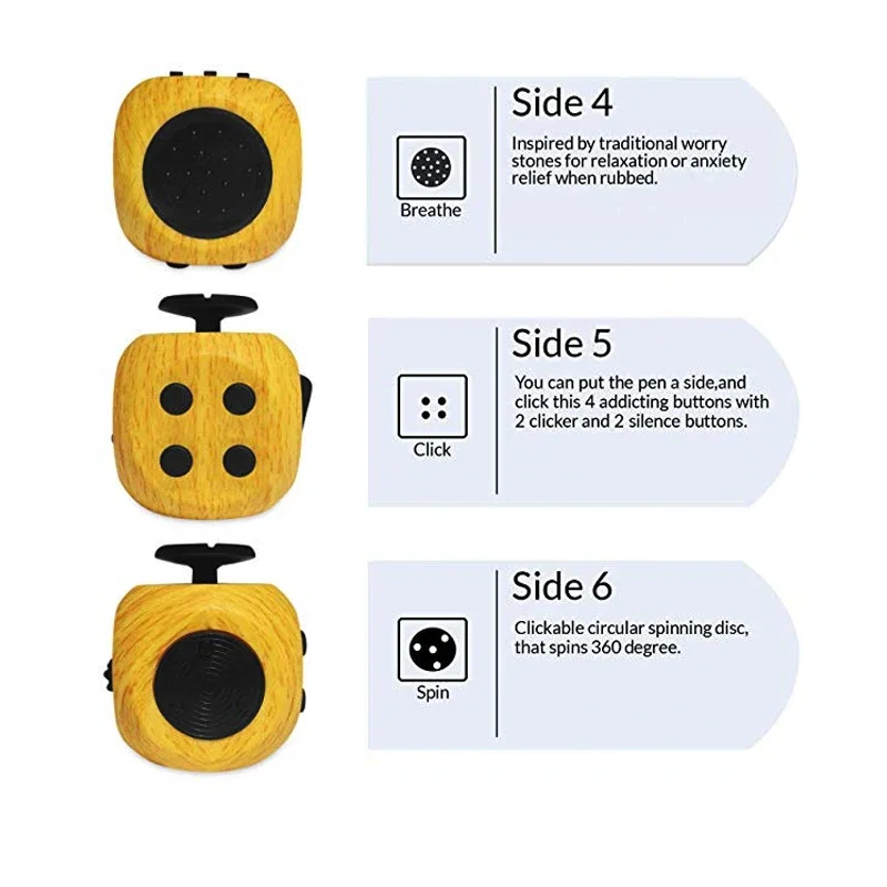 6 ด้าน Fidget Cube Sensory ของเล่นสําหรับผู้ใหญ่และเด็กที่มี ADHD เพิ่ม OCD ออทิสติกความวิตกกังวล Anti ความเครียดบรรเทา EDC มือ Fidget ของเล่น