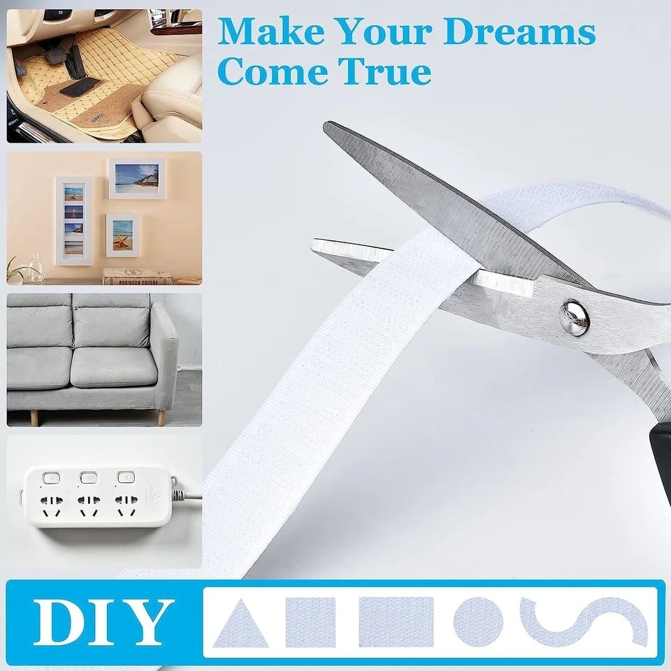 Tiras de gancho y bucle de sujeción autoadhesivas fuertes de 1/2/5M con pegamento cintas de montaje de doble cara para manualidades DIY 20-50mm blanco