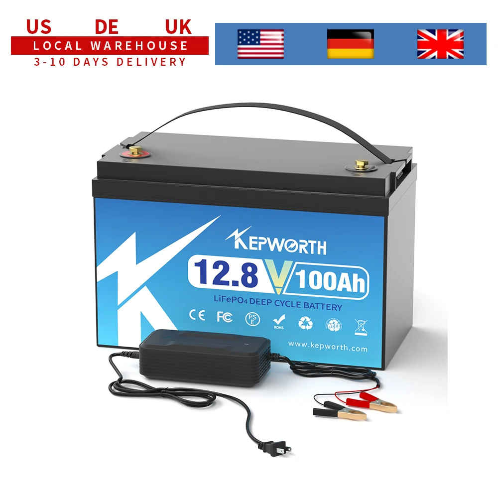 KEPWORTH 12 V 100 Ah LiFePO4-Akku, Güteklasse A, wiederaufladbar, für die Aufbewahrung von Lithium-Eisenphosphat-Akkus im Freien/Haus