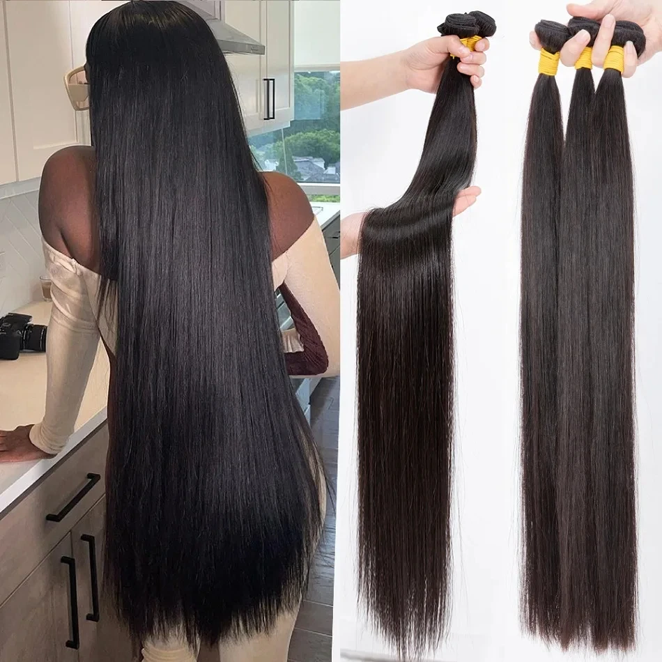 28 30 32 polegadas osso em linha reta cabelo humano brasileiro cor preta natural 3 4 pacotes em linha reta 100% remy extensões de cabelo humano trama