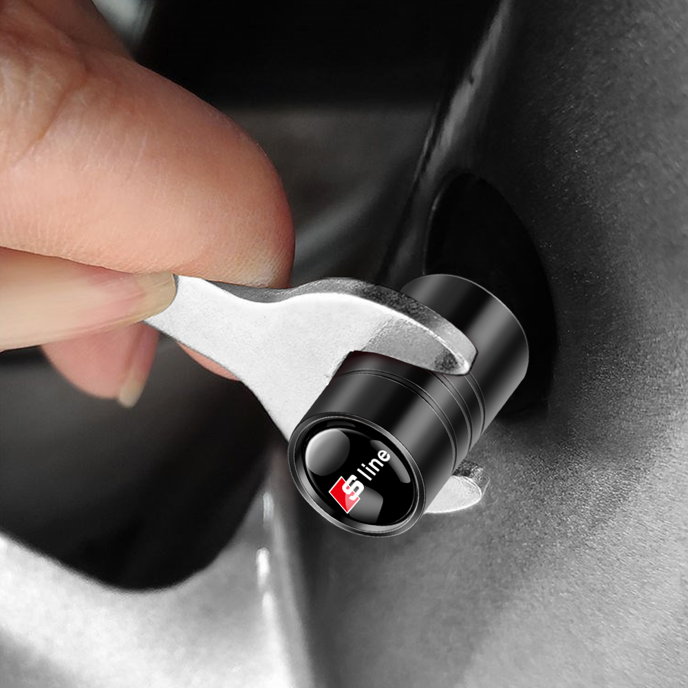 Tapas de válvula de neumático de rueda de Metal, 4 piezas, funda de vástago, insignia para Audi Sline RS A4 B7 B8 B9 A3 8P 8V 8L A5 A6 C6 C7 Q2 Q3 Quattro