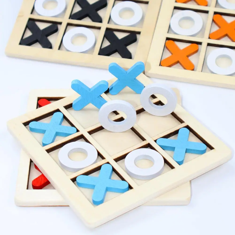Wooden XO Tic Tac Toe Game Mini Chess Board Interaction Puzzle Montessori Play Game Training Brain Learing Early Educational Toy