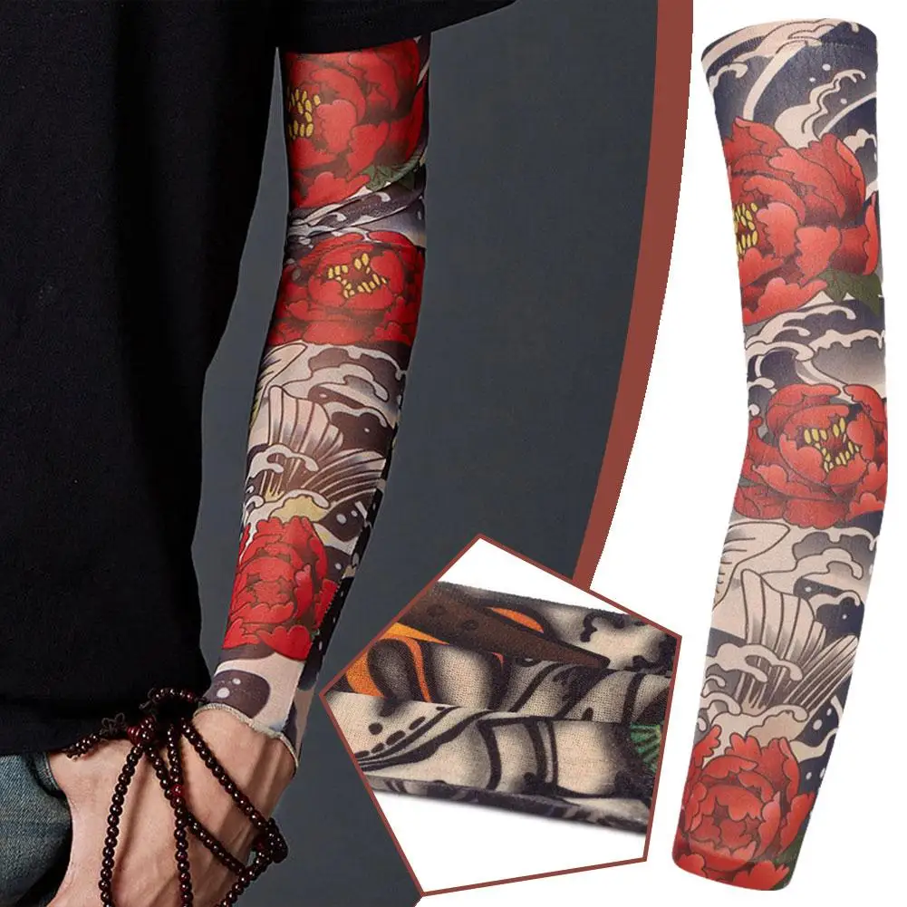 Manga de brazo de tatuaje temporal falso para hombre, calentadores de brazo con estampado UV, elásticos a prueba de sol, mangas Punk Unisex, Protecti M6I7, nuevo
