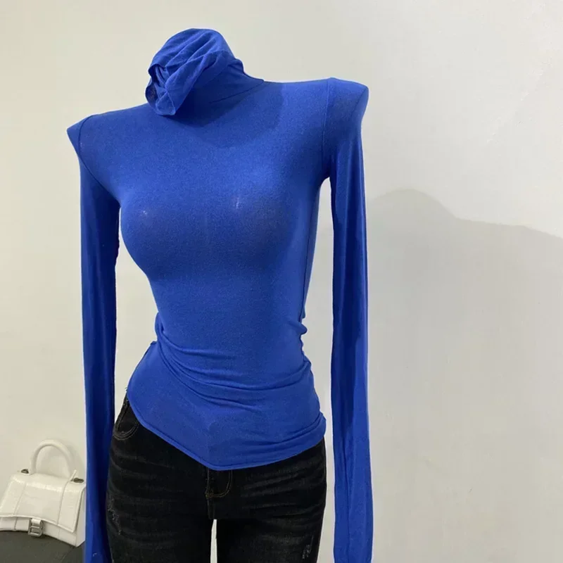 คอเต่า Slim คุณภาพสูงธรรมดา T เสื้อผู้หญิงผ้าฝ้าย Basic หญิงเสื้อแขนยาวเซ็กซี่บางเสื้อยืดดูผ่าน 2024