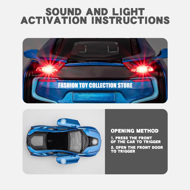 1: 32 i8 liga modelo de carro alta simulação diecasts brinquedo com som e luz puxar para trás veículos decoração brinquedos para crianças presente
