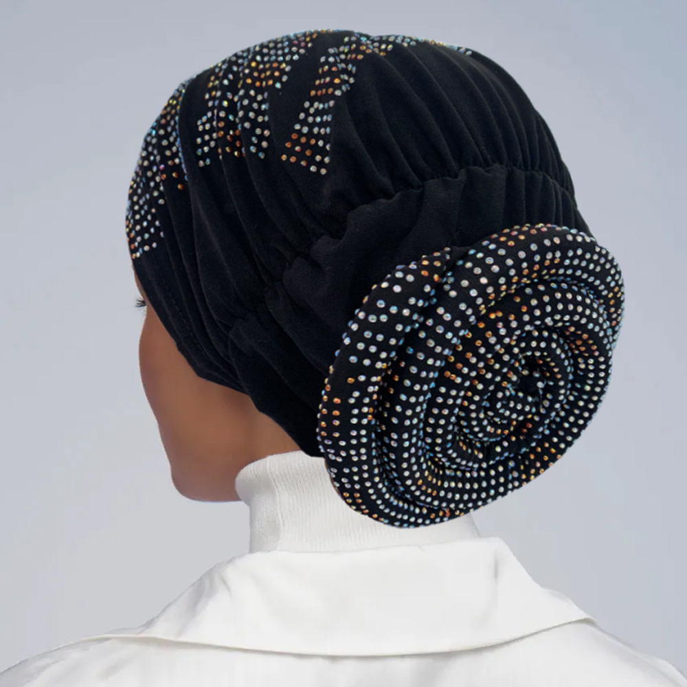 2024 neue Frauen Voller Diamanten Donut Turban Kappe Elastische Moslemisches Hijab Motorhaube Hut Damen Stirnband Turbane Afrikanische Indien Kappen