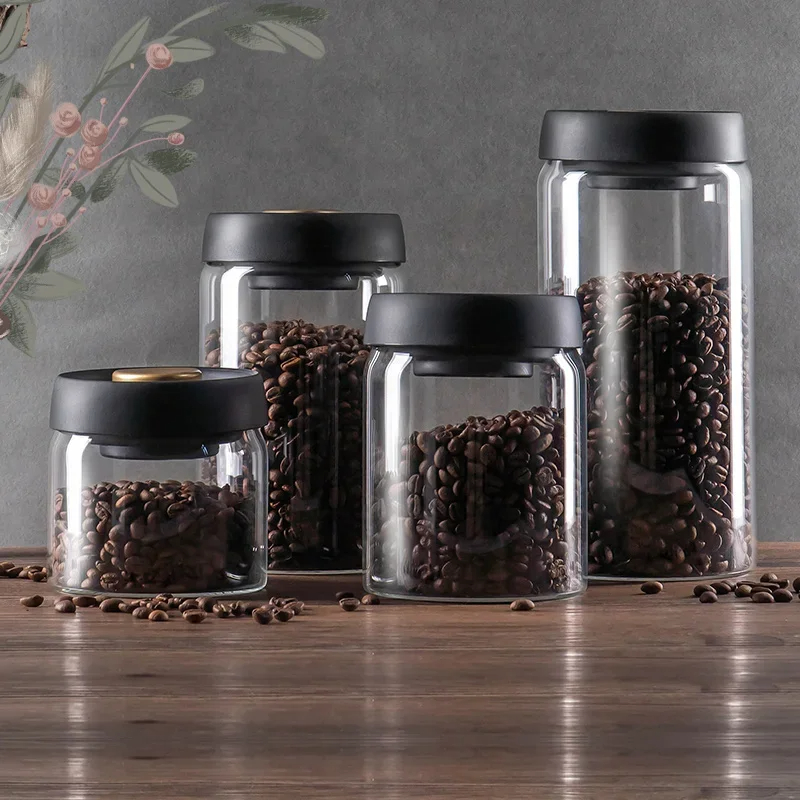 Coffee Beans Vacuum Sealed Tank Transparent Glass Food Storage Jars Household Moisture-proof Air Extraction Airtight Container
