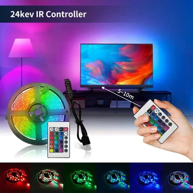 2835 rgb conduziu a luz de tira 60leds/m dc 5v usb rgb fita com controle remoto ir pc tv backlight casa sala de jogos decoração 2m/3m