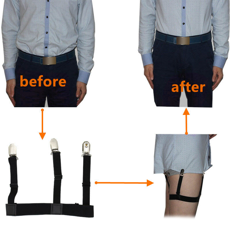 Men Shirt Stays Garters Belt With Locking Clamps,Adjustable Elastic Shirt Tuckers Garters,Shirt Holder,Leg Thigh Suspender Strap